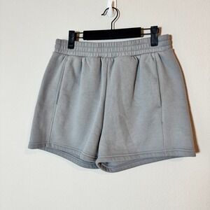 Balance Collection Womens Sweat Shorts Light Grey Elastic Waist Pockets Size L